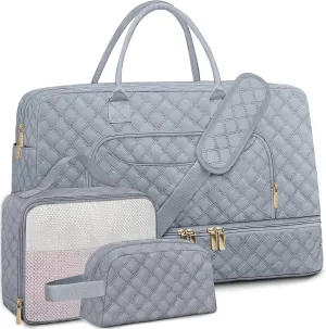 3 Pack Travel Duffle Bag, Weekend Bags for Women with Shoe Compartment, Large Toiletry Personal Item Travel Carry on Bags with Wet Pocket, Gym Overnight Hospital Bag for Delivery Business Grey