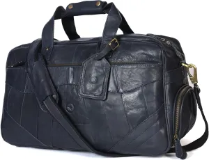 Aaron Leather Duffle Bag for Men, 30L Overnight Weekender Garment Duffel Bags for Travel, Carry On Mens Weekend Bag for Traveling, Gym, Luggage Bag, Perfect Classic Gift for Father's Day - Navy Blue