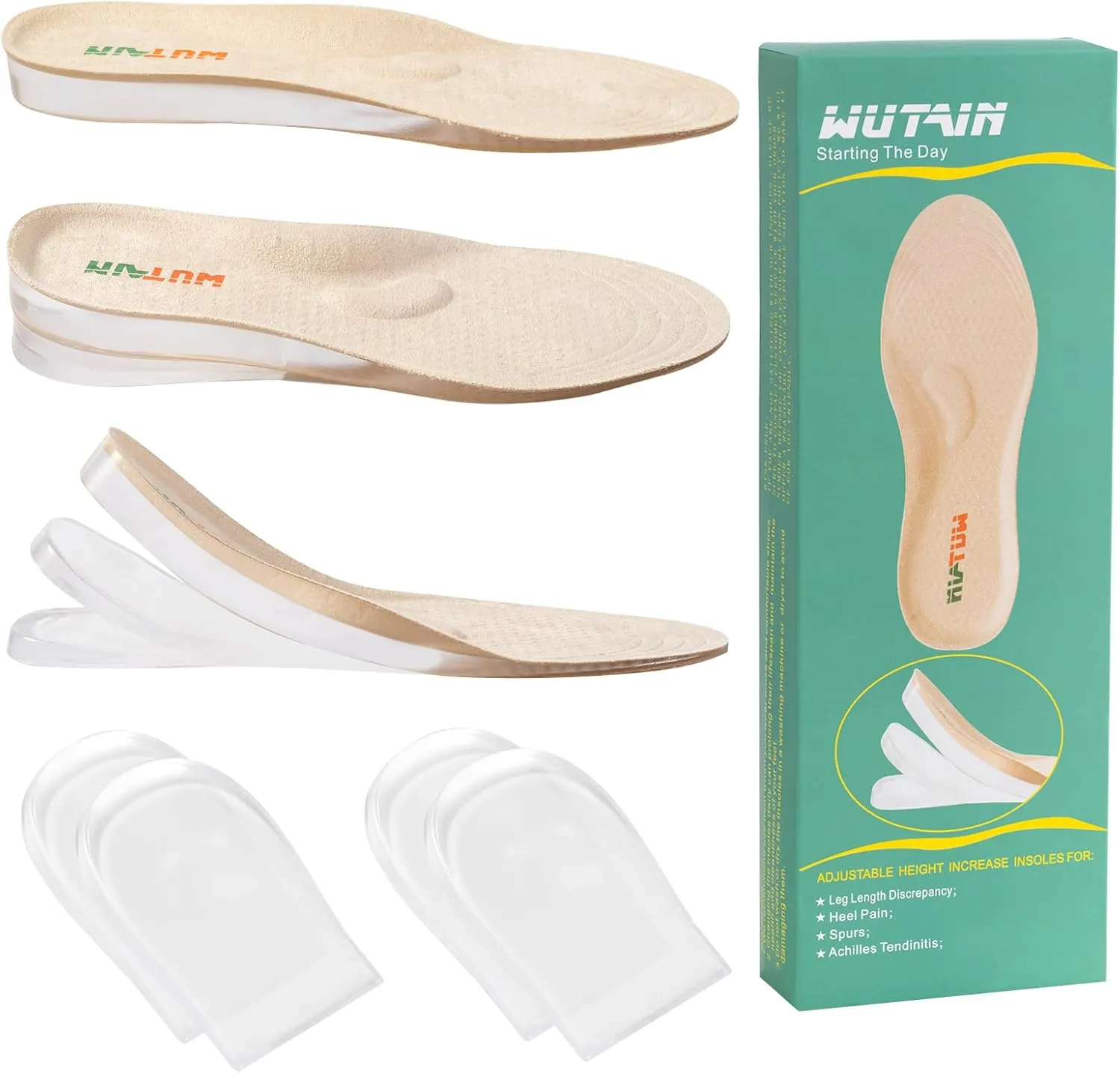 Adjustable Height Increase Insoles for Women Men 3 Layers Gel Heel Lift for Leg Length Discrepancy,Heel Pain,Spurs,Achilles Tendinitis, Shoe Lifts Increase by 1.57 Inches （1 Pair Small）