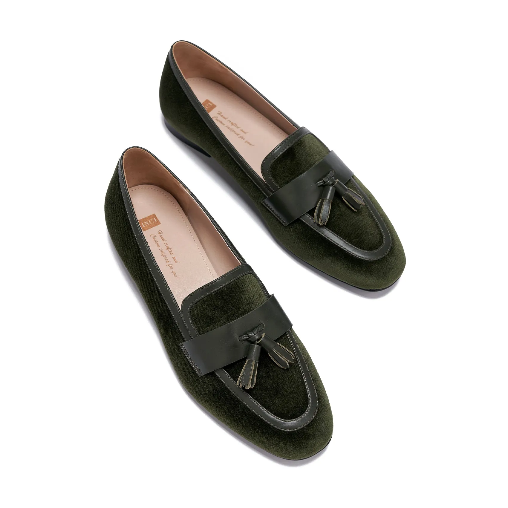 AiciBerllucci  Women's Loafer Shoes Casual   Dark Green  Velvet Flat Shoes for Women Ladies Tassel