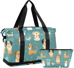 ALAZA Cute Dogs Gym Bag Sports Duffel Bag with Shoes Compartment, Overnight Weekender Travel Tote Bag for Women Men Trip College