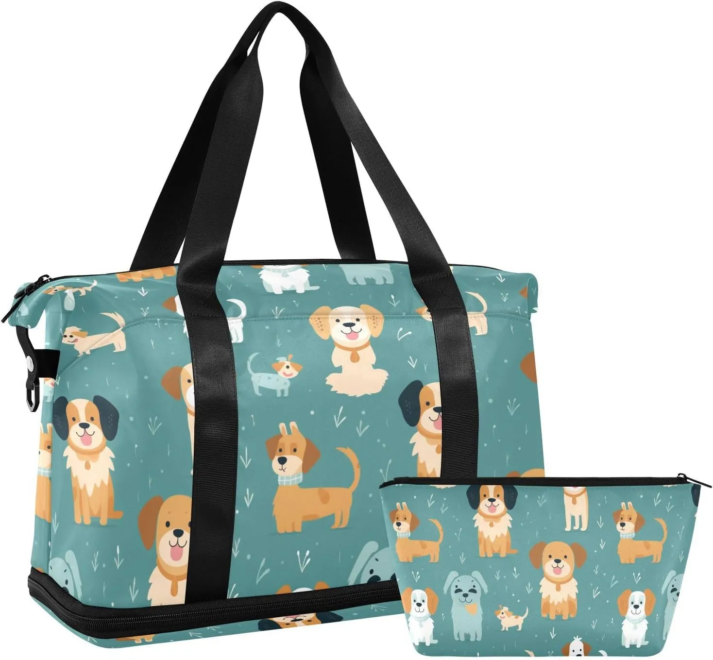 ALAZA Cute Dogs Gym Bag Sports Duffel Bag with Shoes Compartment, Overnight Weekender Travel Tote Bag for Women Men Trip College