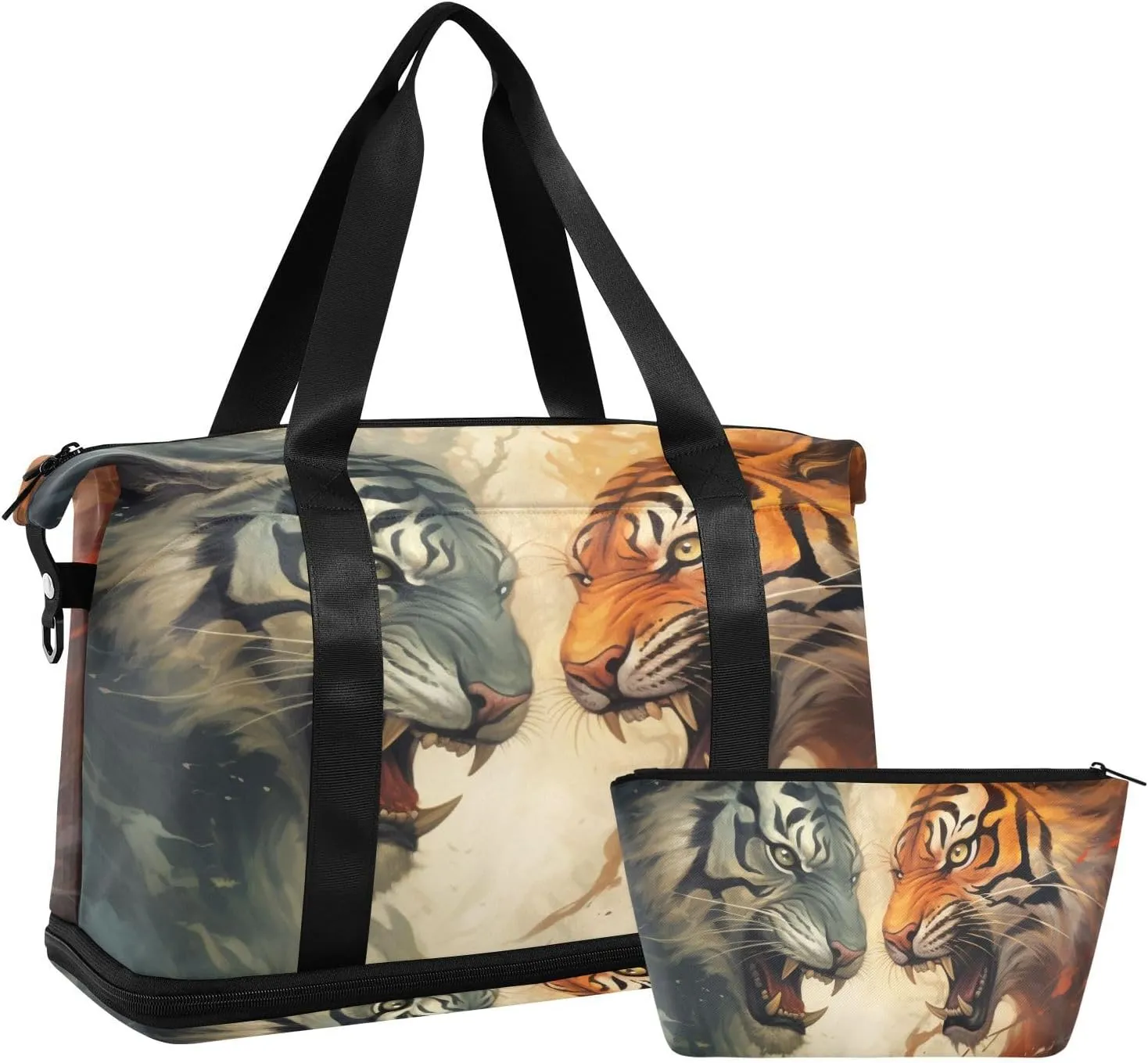 ALAZA Roar Tigers Gym Bag Sports Duffel Bag with Shoes Compartment, Overnight Weekender Travel Tote Bag for Women Men Trip College