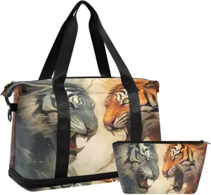 ALAZA Roar Tigers Gym Bag Sports Duffel Bag with Shoes Compartment, Overnight Weekender Travel Tote Bag for Women Men Trip College