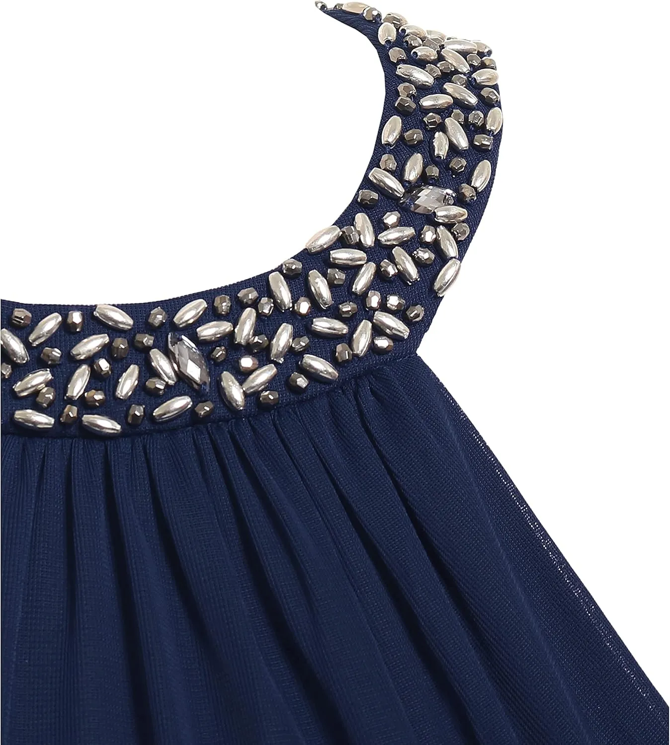 Alex Evenings Women's Long Formal Stretch Mesh Beaded Halter Neck Dress
