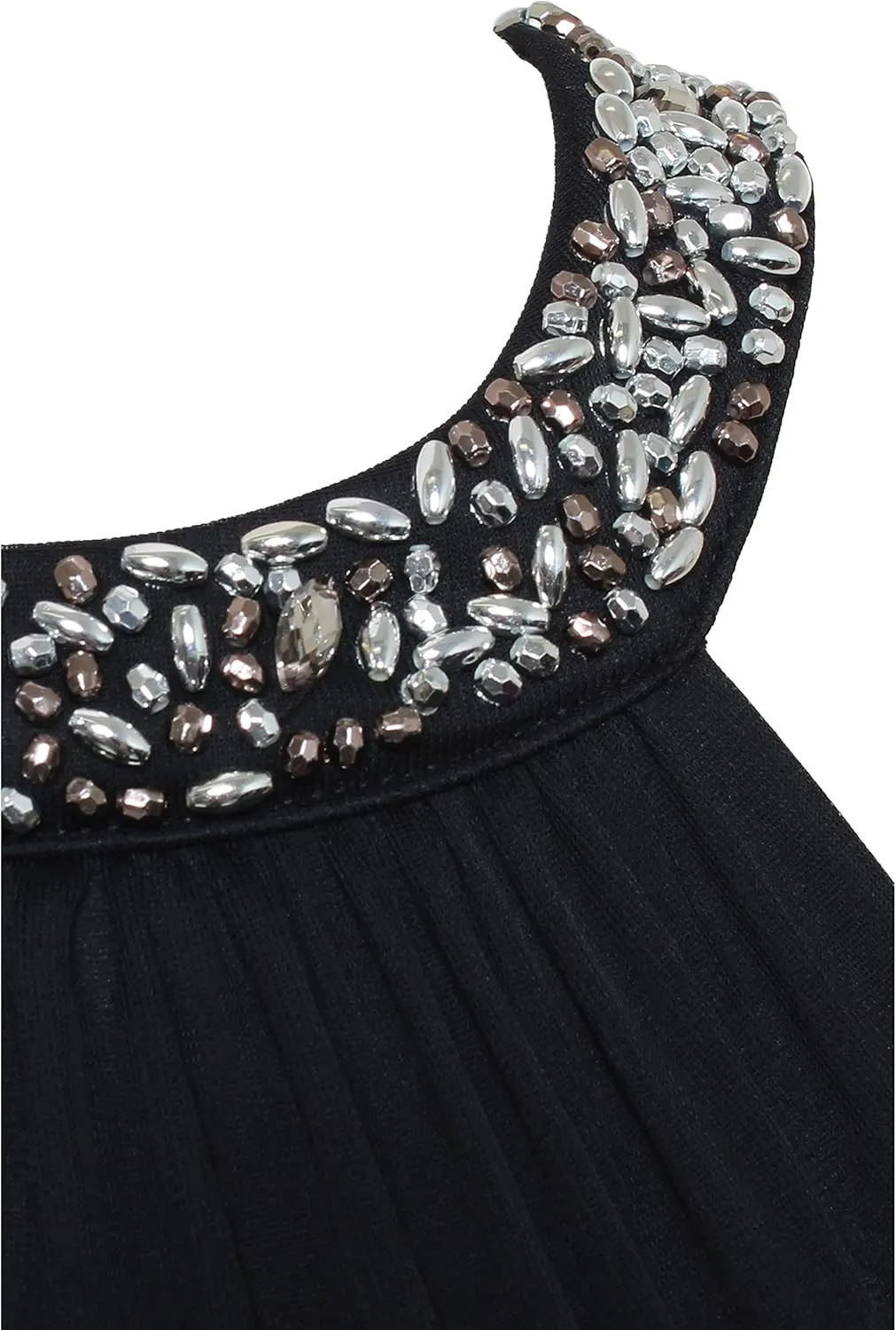 Alex Evenings Women's Long Formal Stretch Mesh Beaded Halter Neck Dress