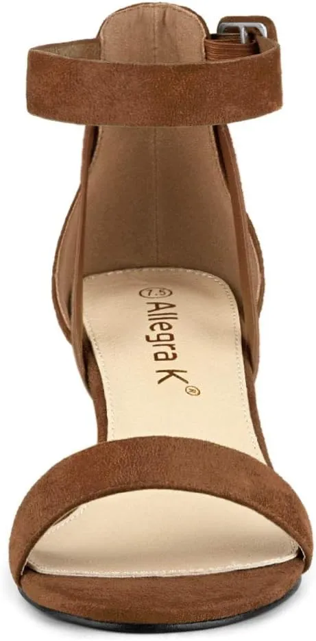 Allegra K Women's Ankle Strap Block Low Heel Sandal