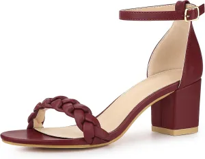 Allegra K Women's Chunky Heels Ankle Strap Braided Heel Sandals