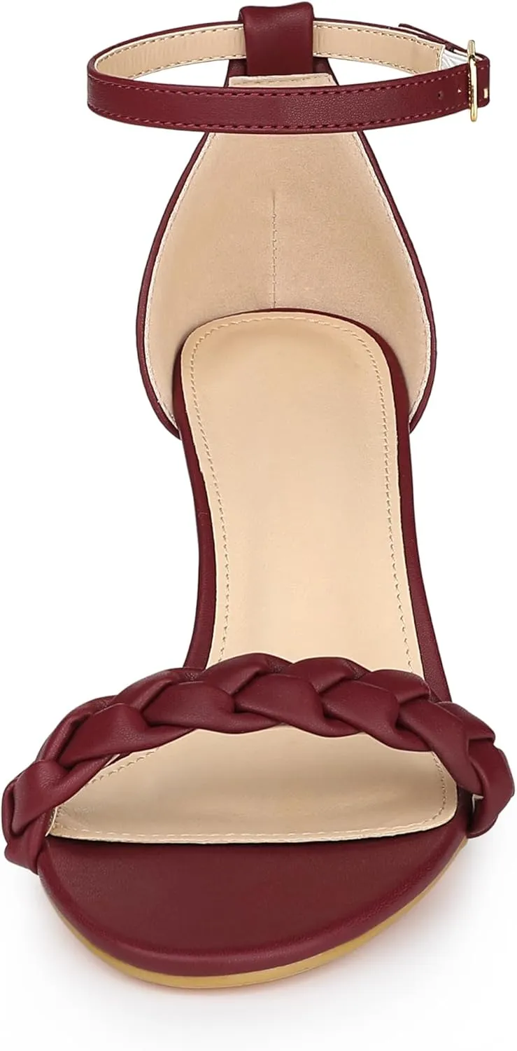 Allegra K Women's Chunky Heels Ankle Strap Braided Heel Sandals