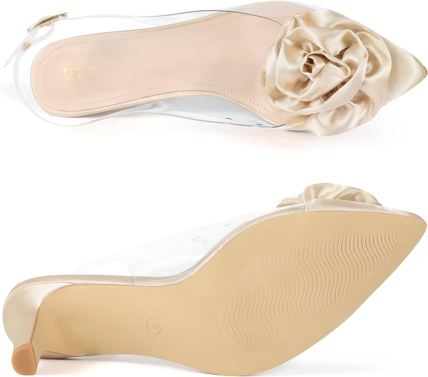 Allegra K Women's Clear Flower Stiletto Heel Sandals Pointed Toe Slingback Pumps