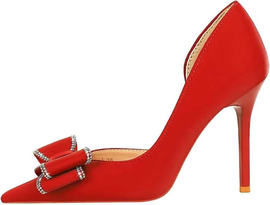 ANN CREEK Women's Pumps High Heel Pointed Closed Toe Stiletto Heels for Women Bow Heeled Pumps Shoes Satin D'Orsay Wedding Prom Evening Dressy
