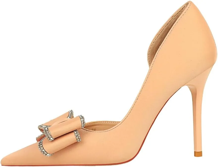 ANN CREEK Women's Pumps High Heel Pointed Closed Toe Stiletto Heels for Women Bow Heeled Pumps Shoes Satin D'Orsay Wedding Prom Evening Dressy