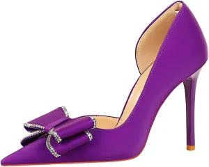 ANN CREEK Women's Pumps High Heel Pointed Closed Toe Stiletto Heels for Women Bow Heeled Pumps Shoes Satin D'Orsay Wedding Prom Evening Dressy