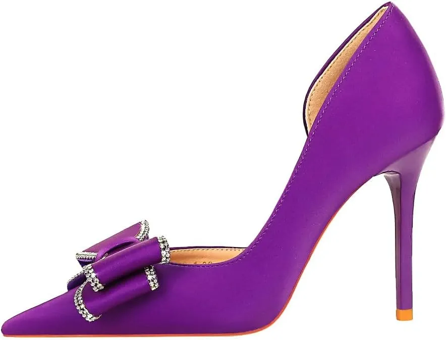 ANN CREEK Women's Pumps High Heel Pointed Closed Toe Stiletto Heels for Women Bow Heeled Pumps Shoes Satin D'Orsay Wedding Prom Evening Dressy