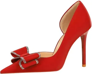 ANN CREEK Women's Pumps High Heel Pointed Closed Toe Stiletto Heels for Women Bow Heeled Pumps Shoes Satin D'Orsay Wedding Prom Evening Dressy