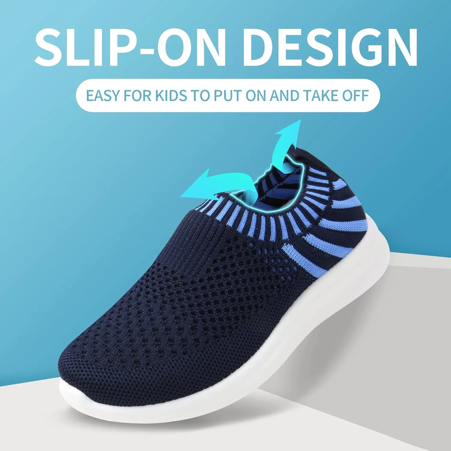 Apawwa Kids Lightweight Slip On Running Shoes - Pink/Blue/Navy/Black Walking Shoes for Toddler/Little Kids/Big Kids