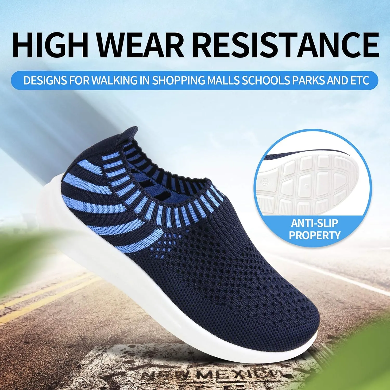 Apawwa Kids Lightweight Slip On Running Shoes - Pink/Blue/Navy/Black Walking Shoes for Toddler/Little Kids/Big Kids