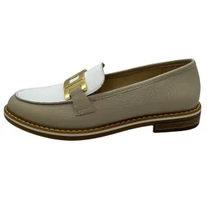 Ara Taupe & White Loafer with Gold Buckle Detail