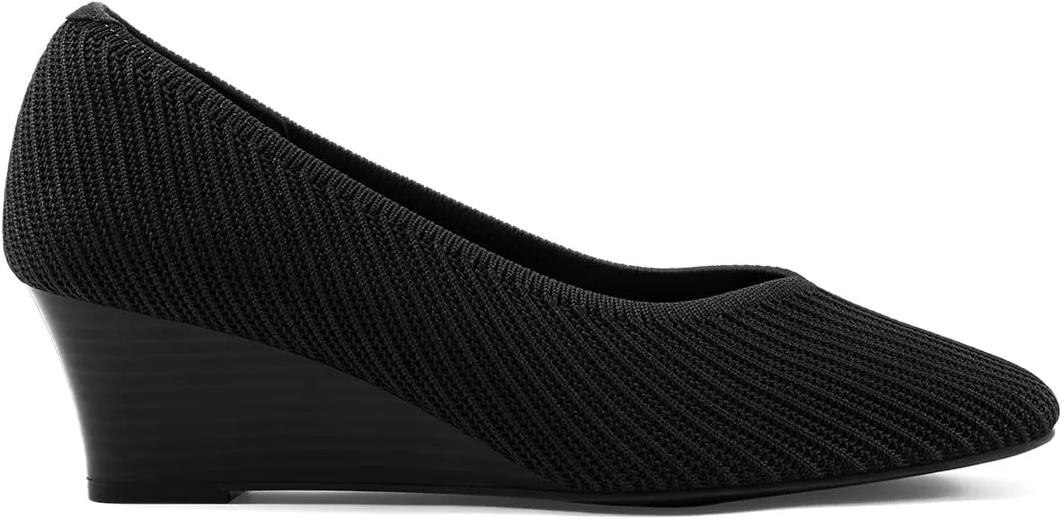 Arromic Women's Wedge Pumps Square Toe Low Wedge Heel Shoes Comfortable V-Cut Closed Toe Wide Wedges Dress Shoes for Women Work Office Casual Daily Dressy 2 inch