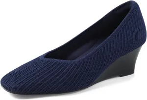 Arromic Women's Wedge Pumps Square Toe Low Wedge Heel Shoes Comfortable V-Cut Closed Toe Wide Wedges Dress Shoes for Women Work Office Casual Daily Dressy 2 inch