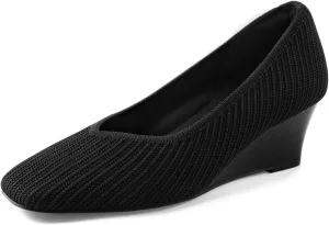 Arromic Women's Wedge Pumps Square Toe Low Wedge Heel Shoes Comfortable V-Cut Closed Toe Wide Wedges Dress Shoes for Women Work Office Casual Daily Dressy 2 inch