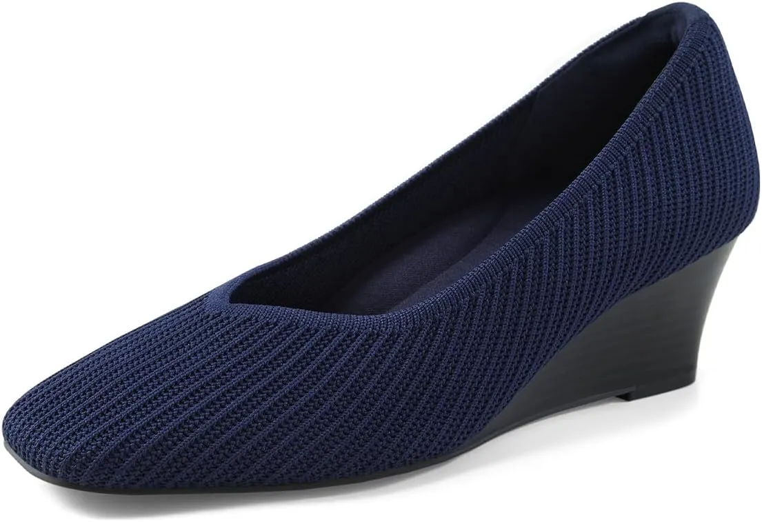 Arromic Women's Wedge Pumps Square Toe Low Wedge Heel Shoes Comfortable V-Cut Closed Toe Wide Wedges Dress Shoes for Women Work Office Casual Daily Dressy 2 inch