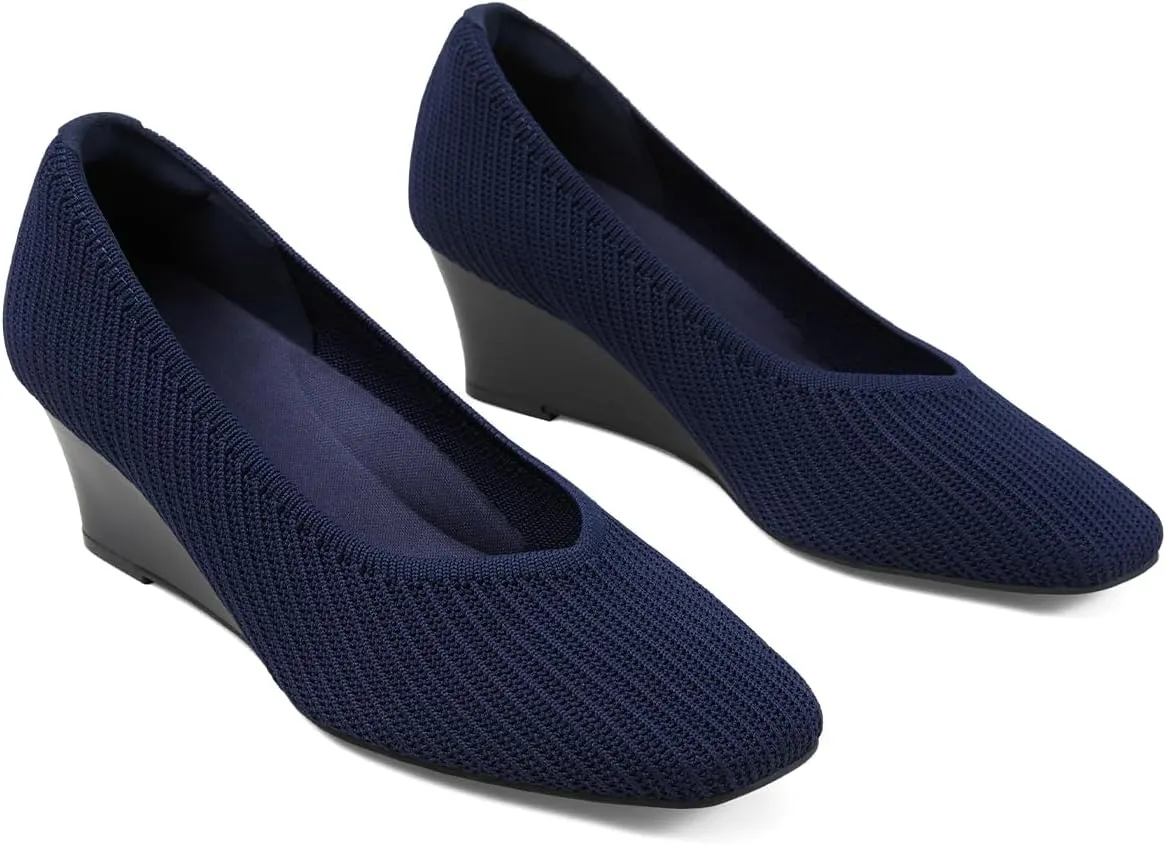 Arromic Women's Wedge Pumps Square Toe Low Wedge Heel Shoes Comfortable V-Cut Closed Toe Wide Wedges Dress Shoes for Women Work Office Casual Daily Dressy 2 inch