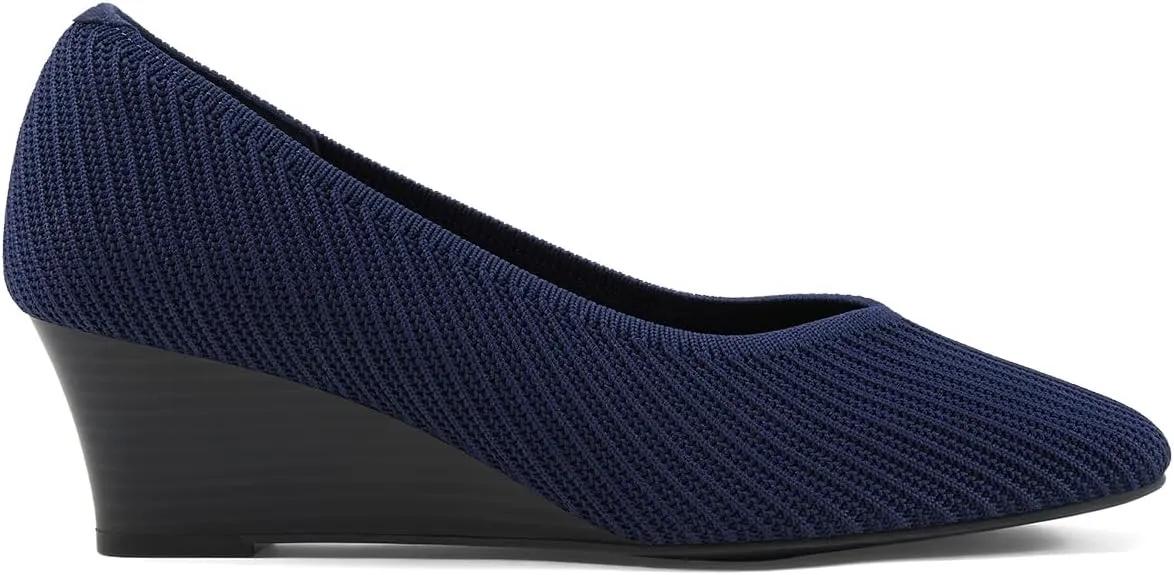 Arromic Women's Wedge Pumps Square Toe Low Wedge Heel Shoes Comfortable V-Cut Closed Toe Wide Wedges Dress Shoes for Women Work Office Casual Daily Dressy 2 inch