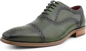 Asher Green AG114 Men's Genuine Leather Oxfords, Cap Toe, Lace Up, Brogue - Teal, Tan, Brown, Green, Grey