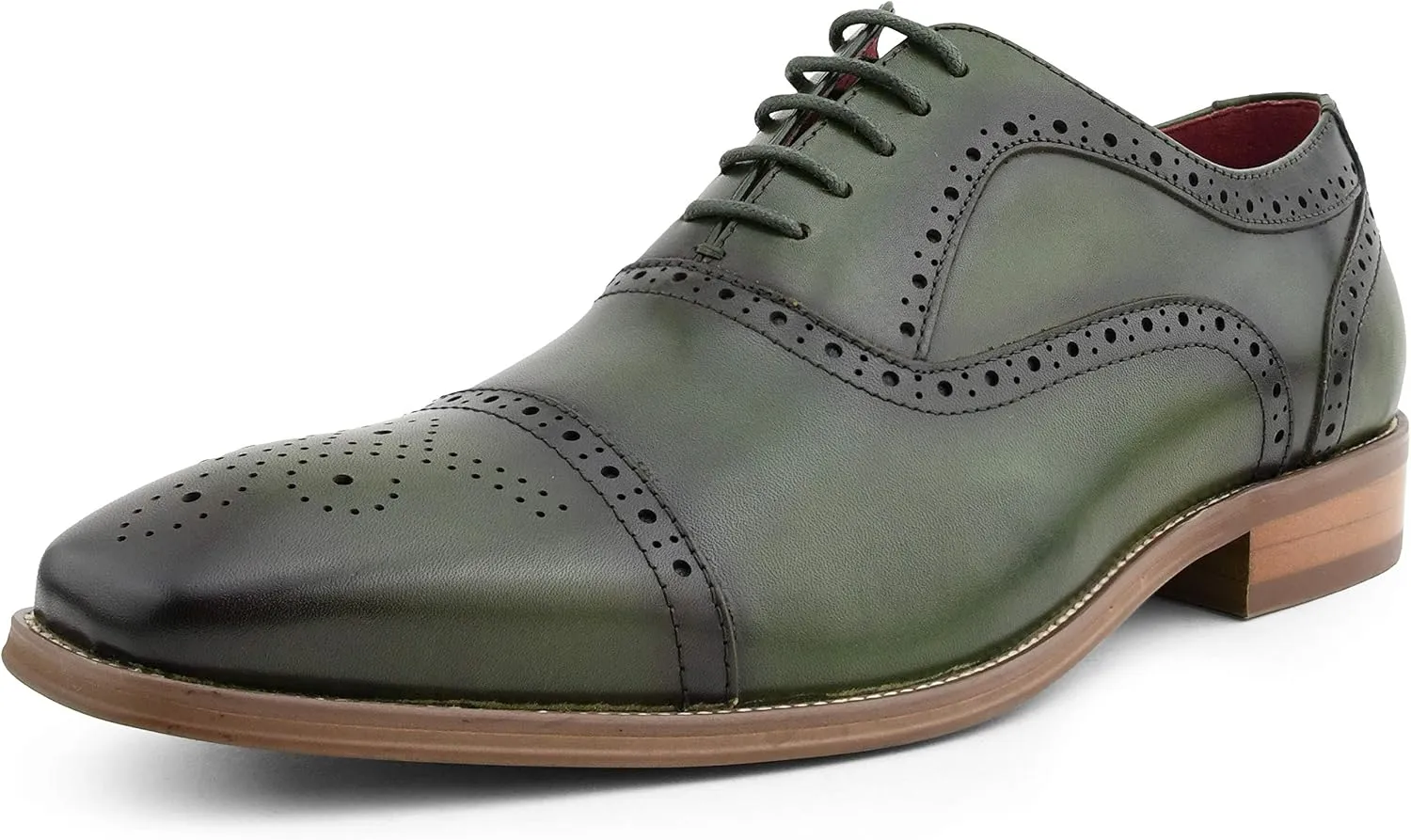 Asher Green AG114 Men's Genuine Leather Oxfords, Cap Toe, Lace Up, Brogue - Teal, Tan, Brown, Green, Grey
