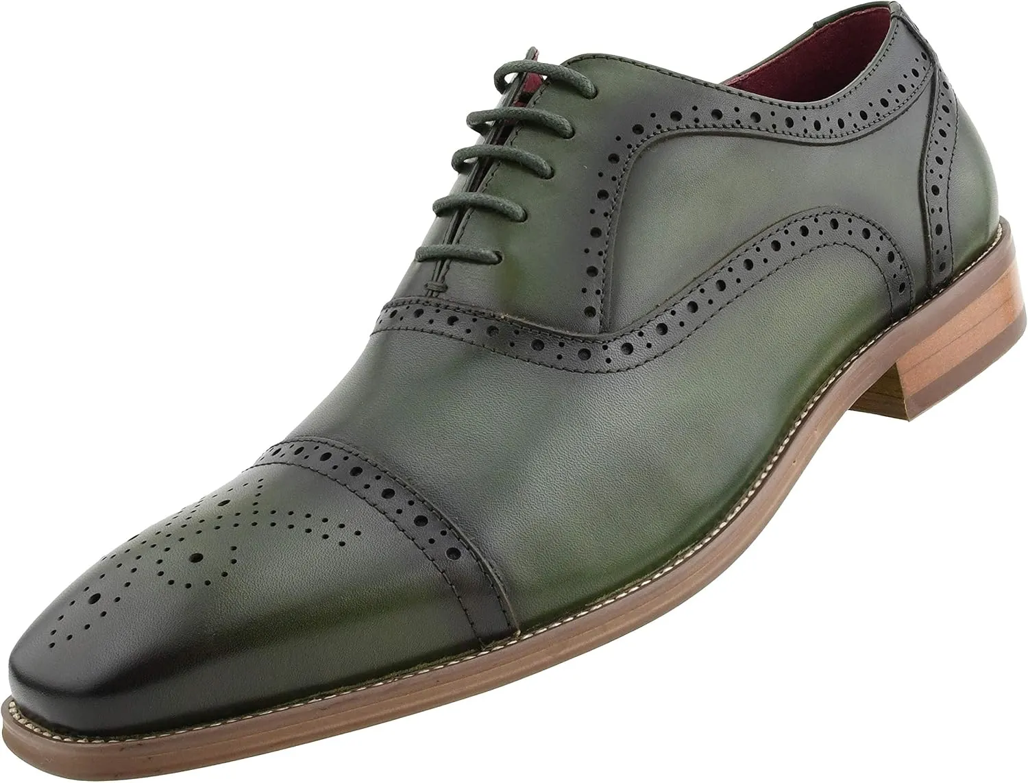 Asher Green AG114 Men's Genuine Leather Oxfords, Cap Toe, Lace Up, Brogue - Teal, Tan, Brown, Green, Grey
