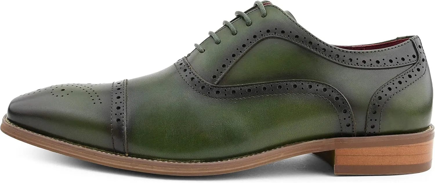 Asher Green AG114 Men's Genuine Leather Oxfords, Cap Toe, Lace Up, Brogue - Teal, Tan, Brown, Green, Grey