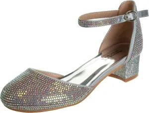 Badgley Mischka Girls Dress Block Medium Heel Party Pumps - Closed Toe Ankle Strap High Heels for Girl - Black/Silver/Champagne/Rose Gold (Sizes 11-13 Little Kid/Sizes 1-5 Big Kid)