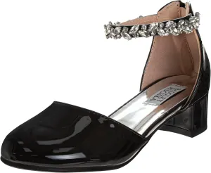 Badgley Mischka Girls Dress Block Medium Heel Party Pumps - Closed Toe Ankle Strap High Heels for Girl - Black/Silver/Champagne/Rose Gold (Sizes 11-13 Little Kid/Sizes 1-5 Big Kid)