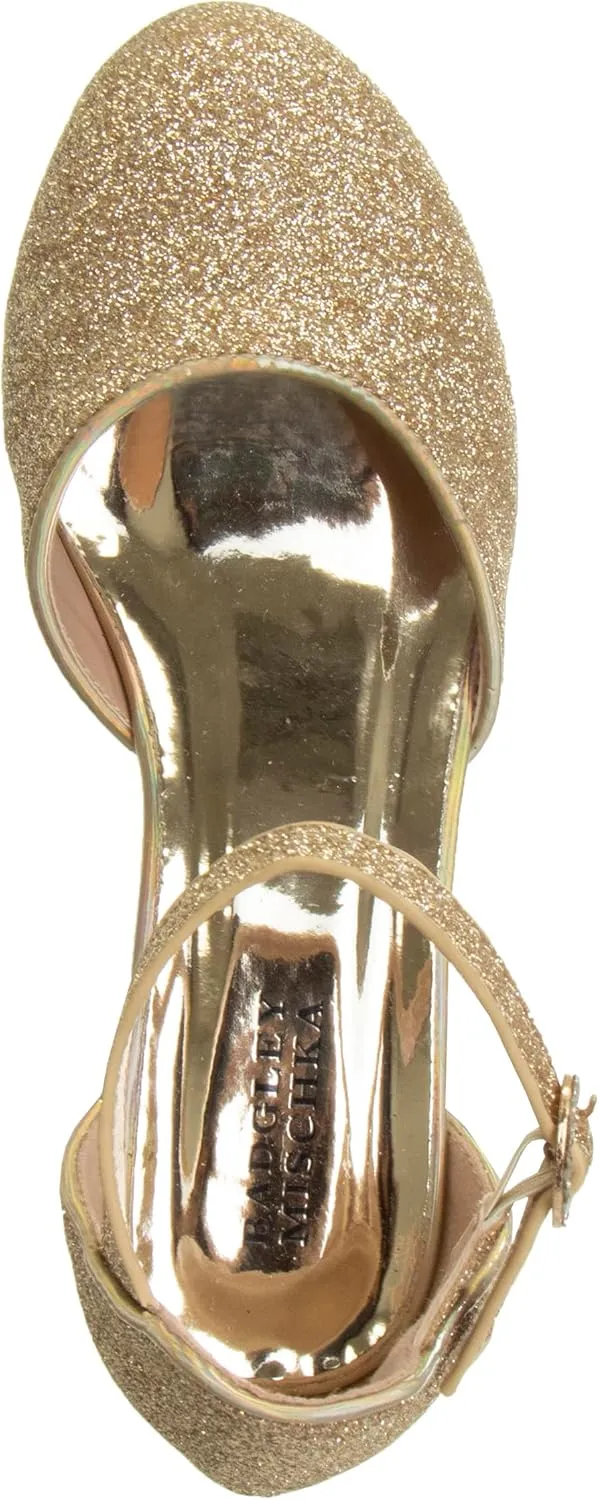 Badgley Mischka Girls Dress Block Medium Heel Party Pumps - Closed Toe Ankle Strap High Heels for Girl - Black/Silver/Champagne/Rose Gold (Sizes 11-13 Little Kid/Sizes 1-5 Big Kid)