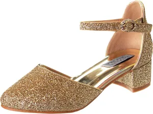 Badgley Mischka Girls Dress Block Medium Heel Party Pumps - Closed Toe Ankle Strap High Heels for Girl - Black/Silver/Champagne/Rose Gold (Sizes 11-13 Little Kid/Sizes 1-5 Big Kid)