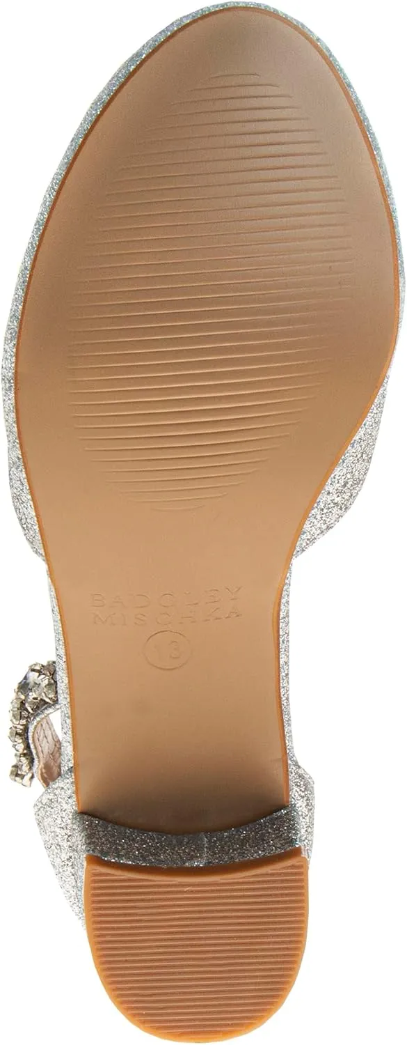 Badgley Mischka Girls Dress Block Medium Heel Party Pumps - Closed Toe Ankle Strap High Heels for Girl - Black/Silver/Champagne/Rose Gold (Sizes 11-13 Little Kid/Sizes 1-5 Big Kid)