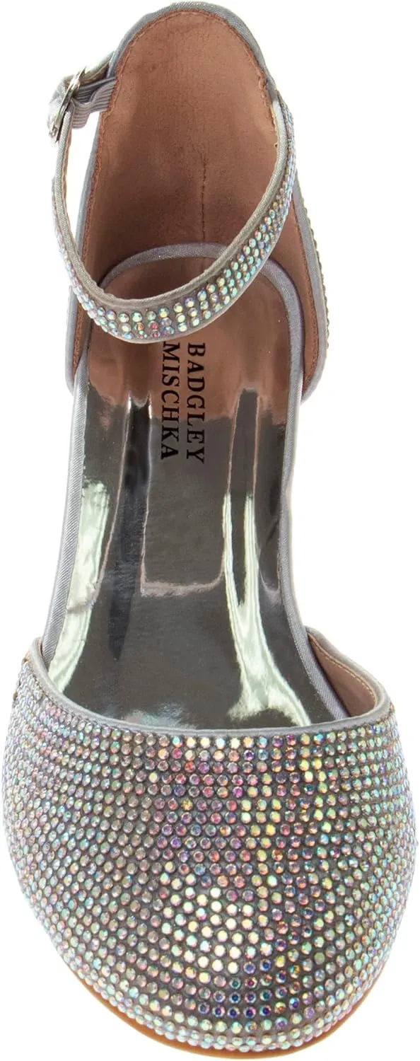 Badgley Mischka Girls Dress Block Medium Heel Party Pumps - Closed Toe Ankle Strap High Heels for Girl - Black/Silver/Champagne/Rose Gold (Sizes 11-13 Little Kid/Sizes 1-5 Big Kid)