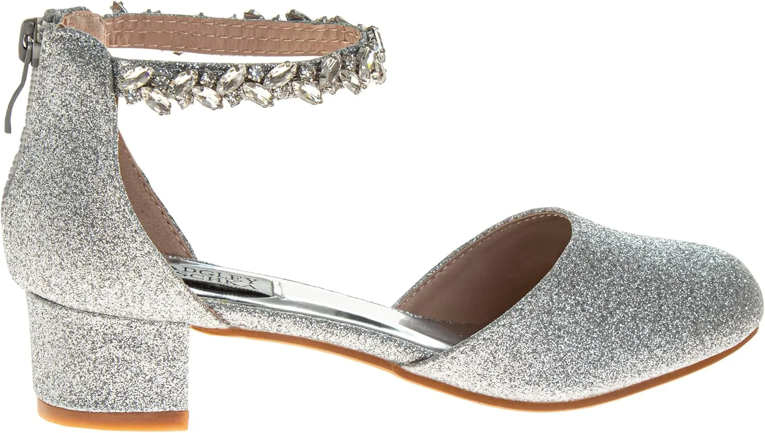 Badgley Mischka Girls Dress Block Medium Heel Party Pumps - Closed Toe Ankle Strap High Heels for Girl - Black/Silver/Champagne/Rose Gold (Sizes 11-13 Little Kid/Sizes 1-5 Big Kid)