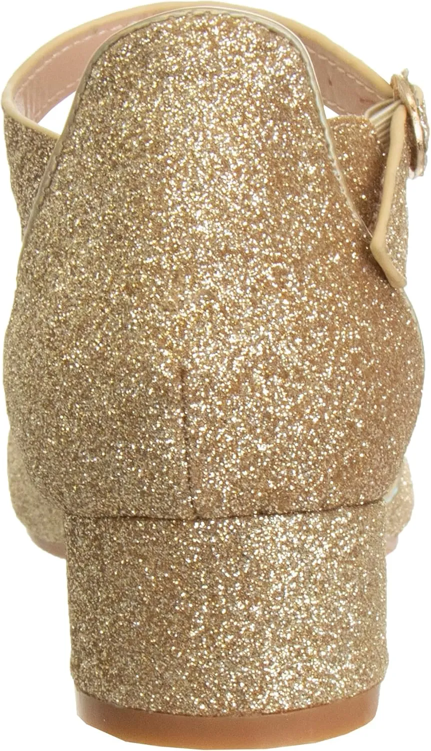 Badgley Mischka Girls Dress Block Medium Heel Party Pumps - Closed Toe Ankle Strap High Heels for Girl - Black/Silver/Champagne/Rose Gold (Sizes 11-13 Little Kid/Sizes 1-5 Big Kid)