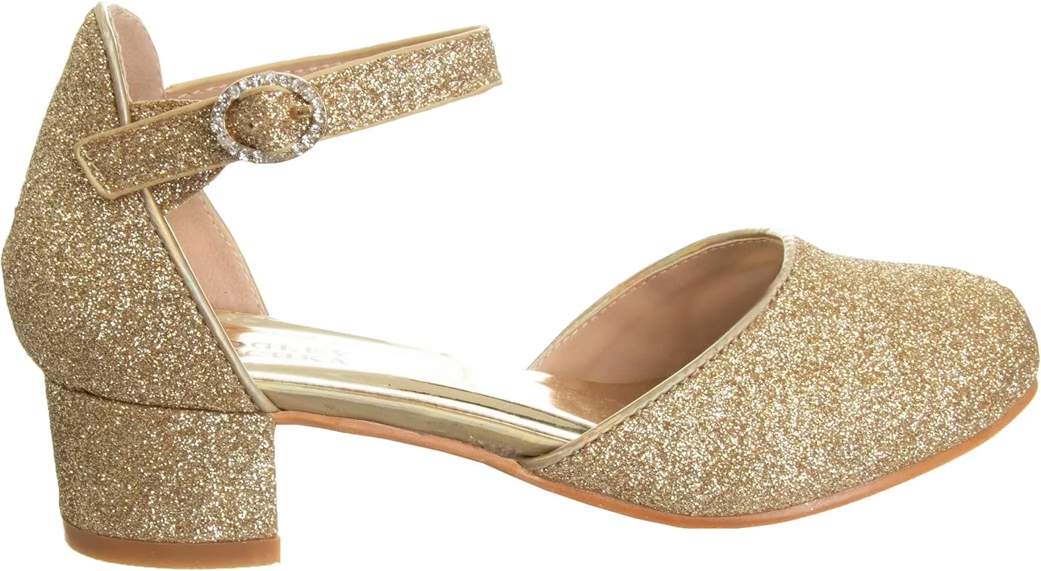 Badgley Mischka Girls Dress Block Medium Heel Party Pumps - Closed Toe Ankle Strap High Heels for Girl - Black/Silver/Champagne/Rose Gold (Sizes 11-13 Little Kid/Sizes 1-5 Big Kid)