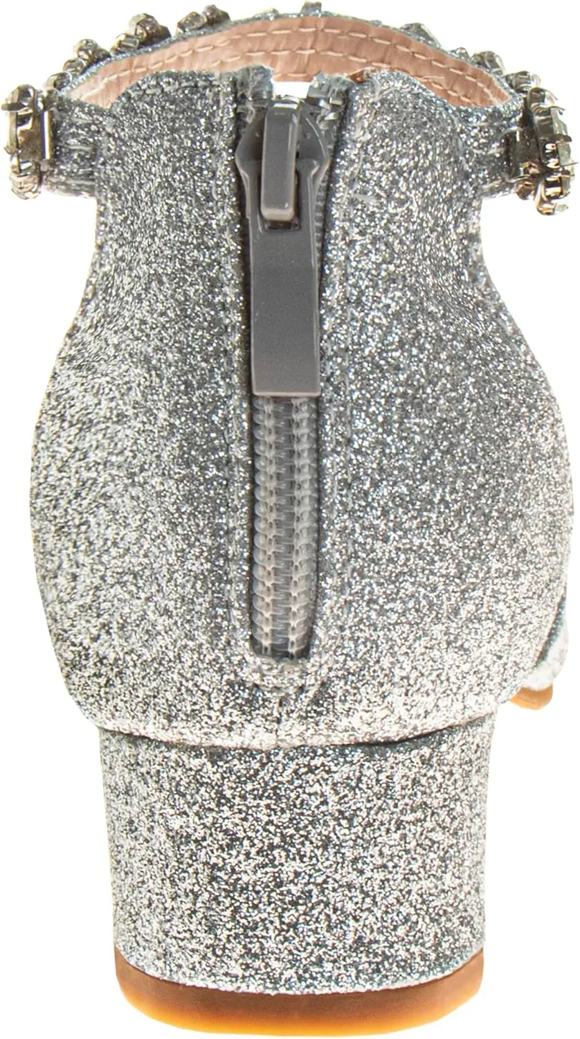 Badgley Mischka Girls Dress Block Medium Heel Party Pumps - Closed Toe Ankle Strap High Heels for Girl - Black/Silver/Champagne/Rose Gold (Sizes 11-13 Little Kid/Sizes 1-5 Big Kid)