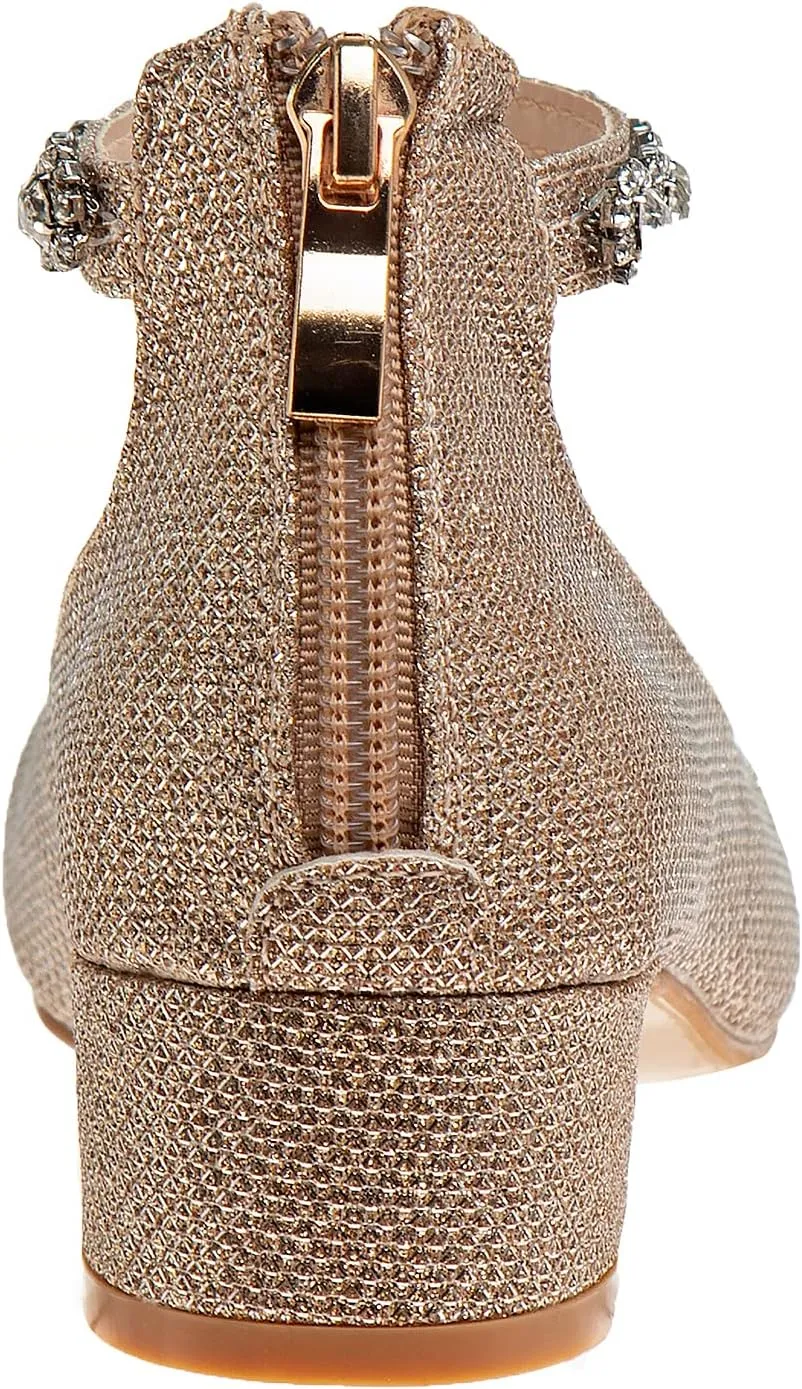 Badgley Mischka Girls Dress Block Medium Heel Party Pumps - Closed Toe Ankle Strap High Heels for Girl - Black/Silver/Champagne/Rose Gold (Sizes 11-13 Little Kid/Sizes 1-5 Big Kid)