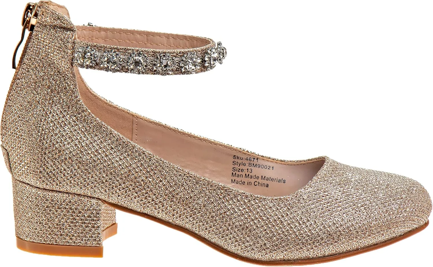 Badgley Mischka Girls Dress Block Medium Heel Party Pumps - Closed Toe Ankle Strap High Heels for Girl - Black/Silver/Champagne/Rose Gold (Sizes 11-13 Little Kid/Sizes 1-5 Big Kid)