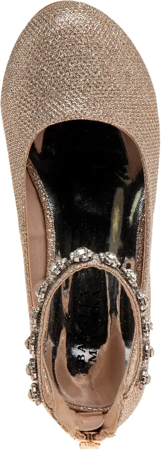 Badgley Mischka Girls Dress Block Medium Heel Party Pumps - Closed Toe Ankle Strap High Heels for Girl - Black/Silver/Champagne/Rose Gold (Sizes 11-13 Little Kid/Sizes 1-5 Big Kid)