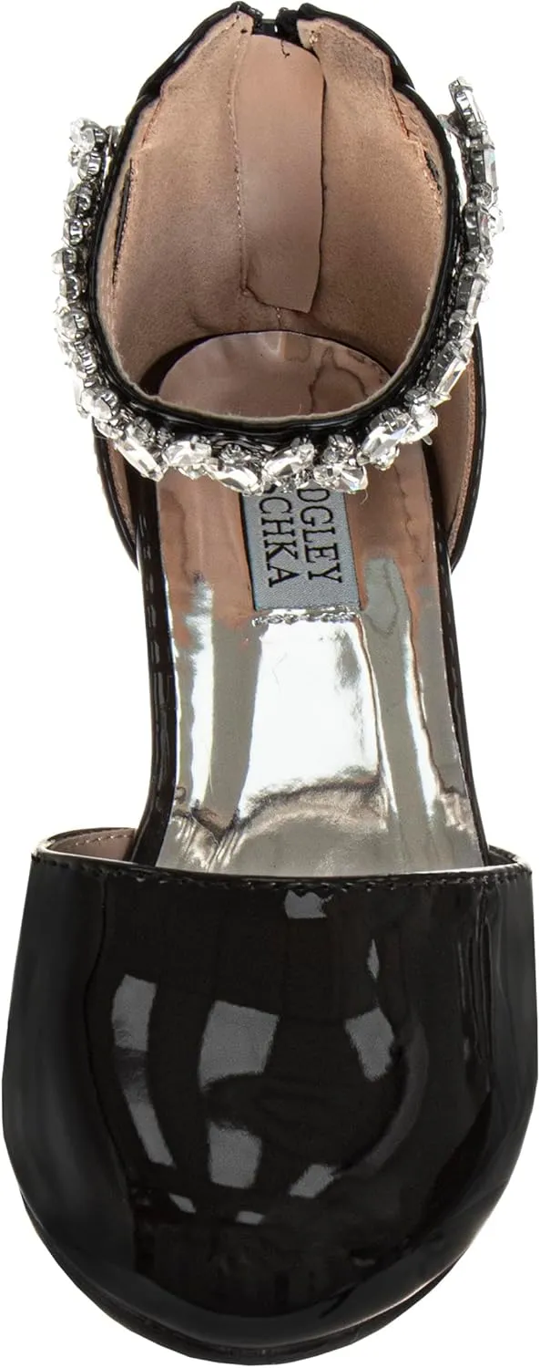 Badgley Mischka Girls Dress Block Medium Heel Party Pumps - Closed Toe Ankle Strap High Heels for Girl - Black/Silver/Champagne/Rose Gold (Sizes 11-13 Little Kid/Sizes 1-5 Big Kid)