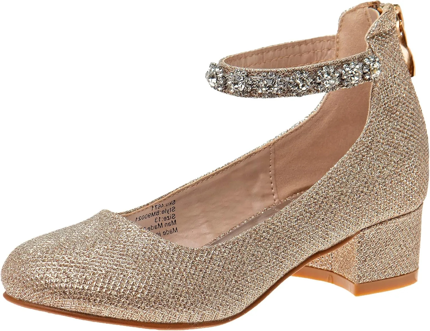 Badgley Mischka Girls Dress Block Medium Heel Party Pumps - Closed Toe Ankle Strap High Heels for Girl - Black/Silver/Champagne/Rose Gold (Sizes 11-13 Little Kid/Sizes 1-5 Big Kid)