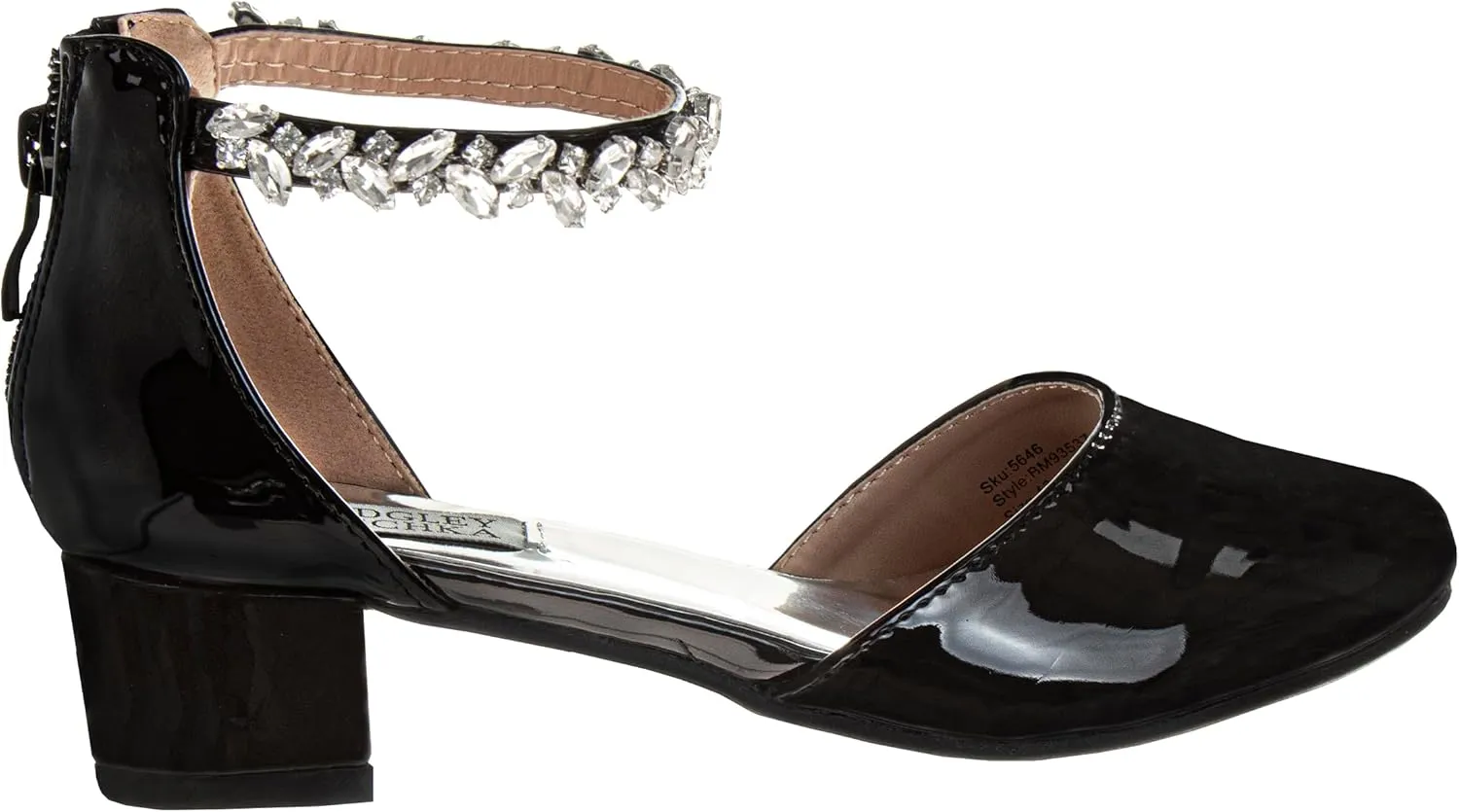 Badgley Mischka Girls Dress Block Medium Heel Party Pumps - Closed Toe Ankle Strap High Heels for Girl - Black/Silver/Champagne/Rose Gold (Sizes 11-13 Little Kid/Sizes 1-5 Big Kid)
