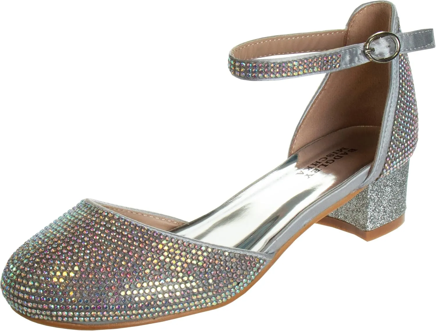 Badgley Mischka Girls Dress Block Medium Heel Party Pumps - Closed Toe Ankle Strap High Heels for Girl - Black/Silver/Champagne/Rose Gold (Sizes 11-13 Little Kid/Sizes 1-5 Big Kid)