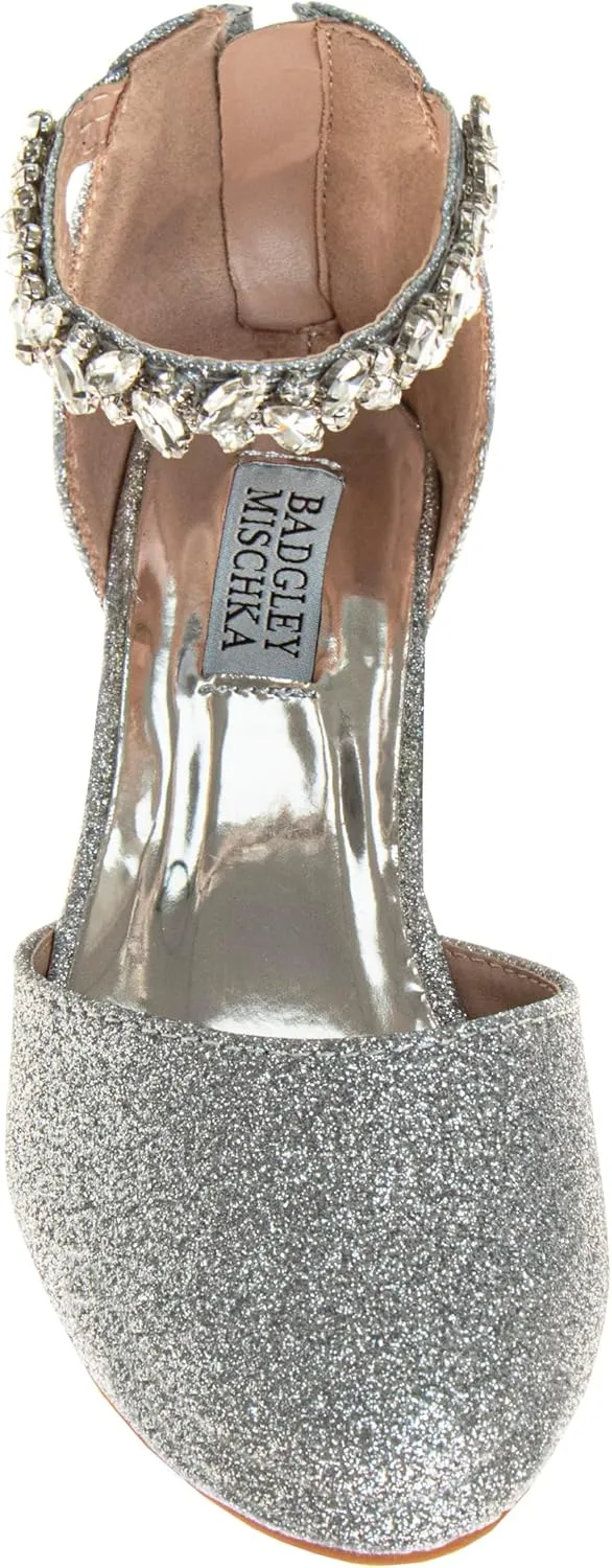 Badgley Mischka Girls Dress Block Medium Heel Party Pumps - Closed Toe Ankle Strap High Heels for Girl - Black/Silver/Champagne/Rose Gold (Sizes 11-13 Little Kid/Sizes 1-5 Big Kid)